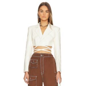 h:ours Alvina Cropped Blazer – Ivory Croc-Emboss Faux Leather – Size M
